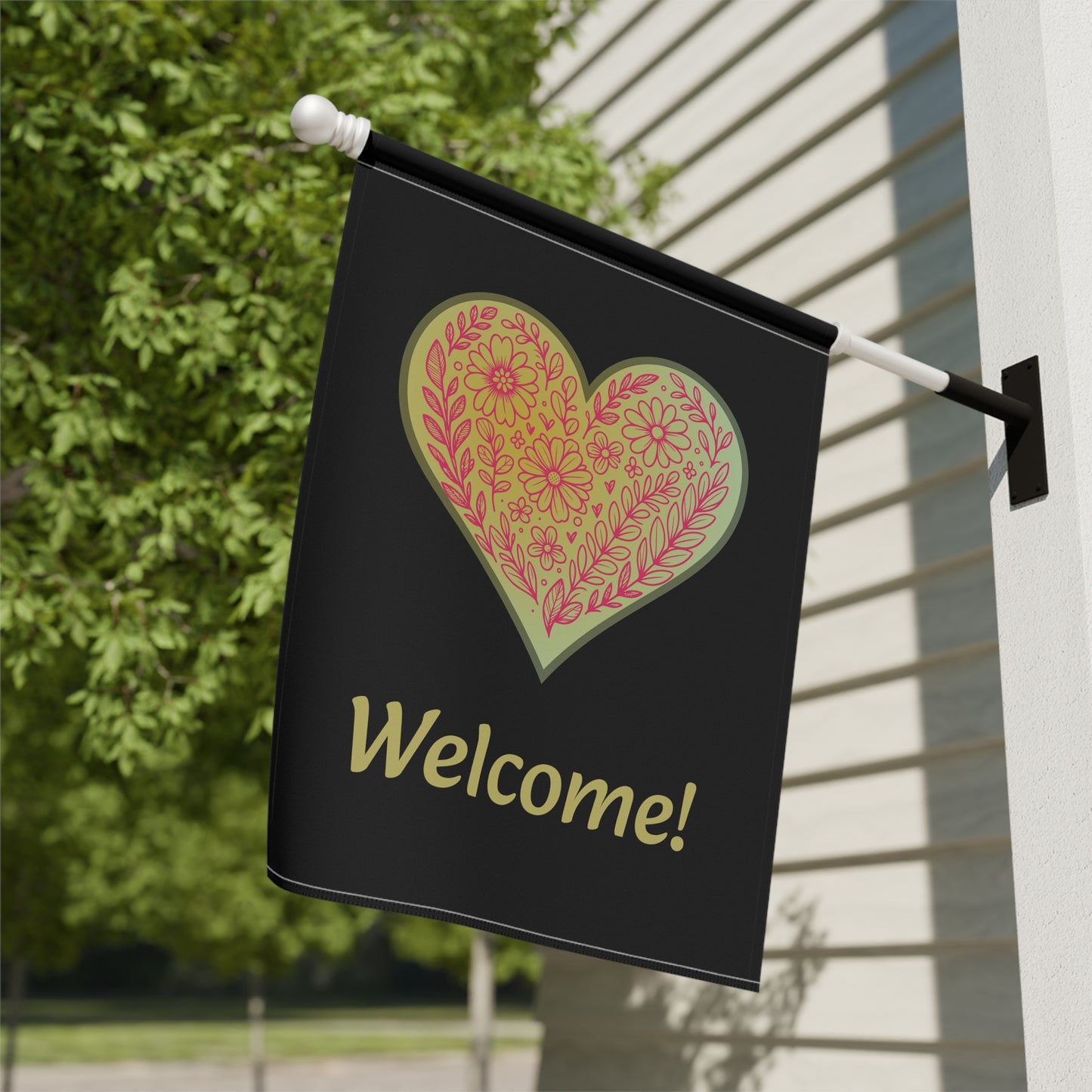 Floral Heart with Black Backround (Garden & House Banner)