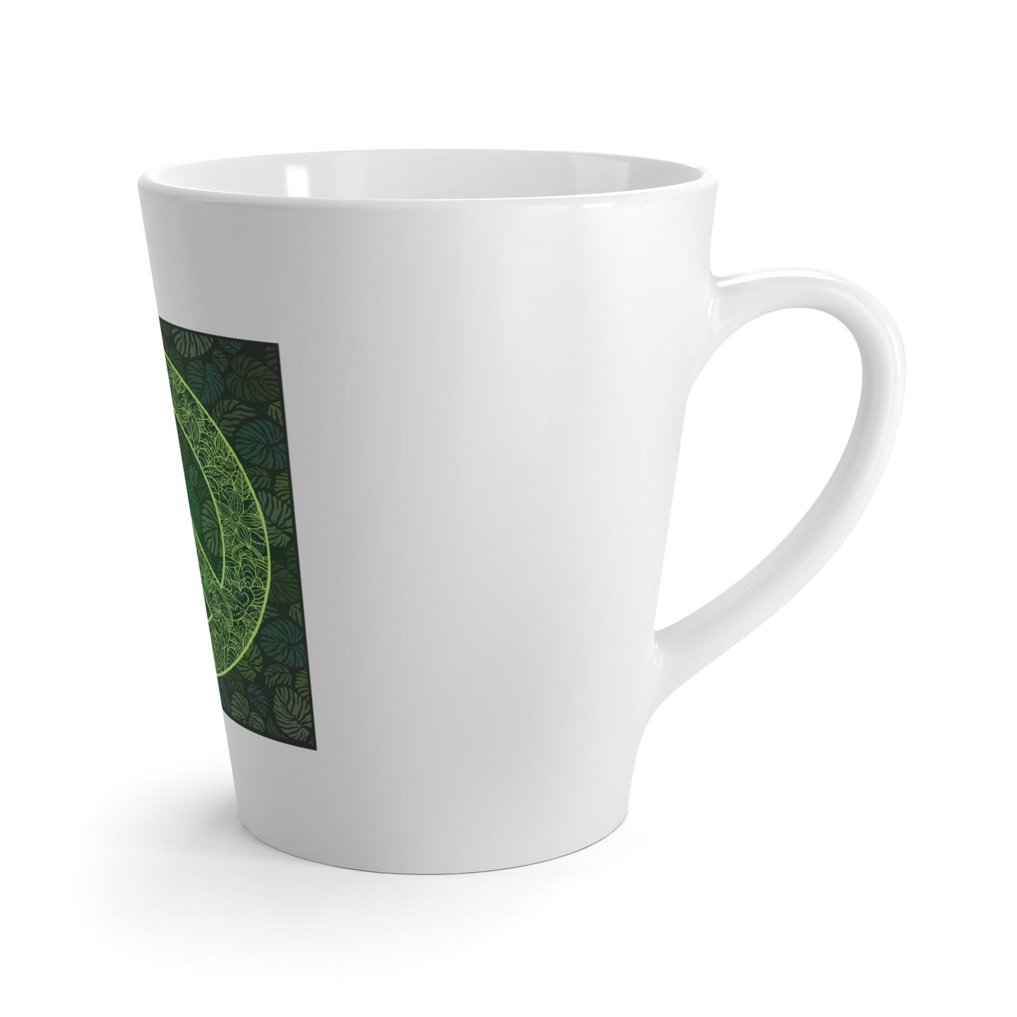 PEACE SYMBOL - Green Floral Design (white latte mug)