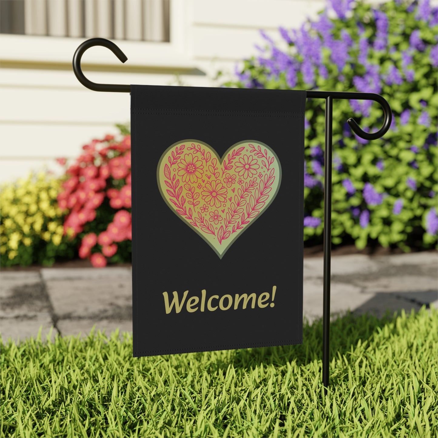 Floral Heart with Black Backround (Garden & House Banner)