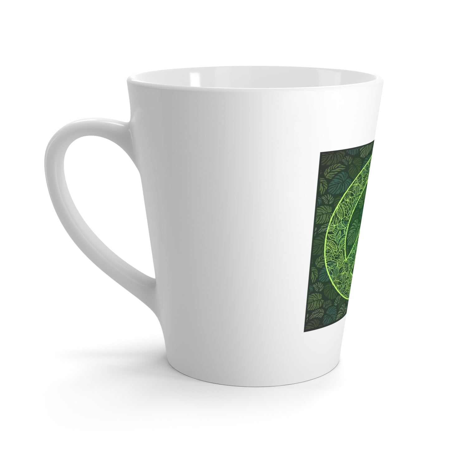 PEACE SYMBOL - Green Floral Design (white latte mug)