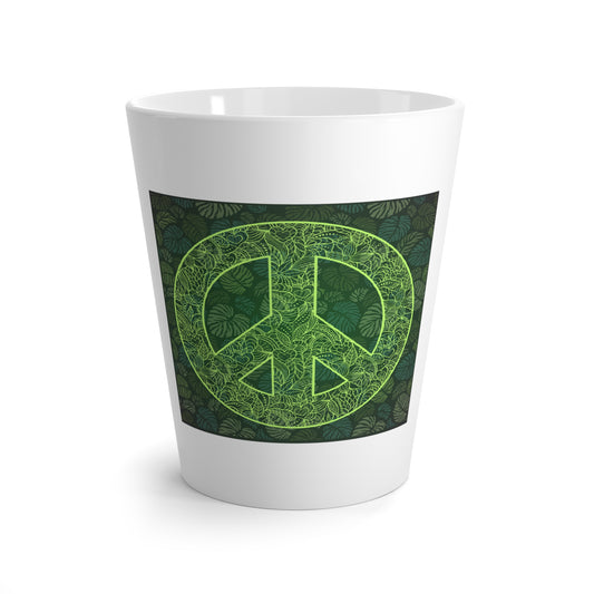 PEACE SYMBOL - Green Floral Design (white latte mug)